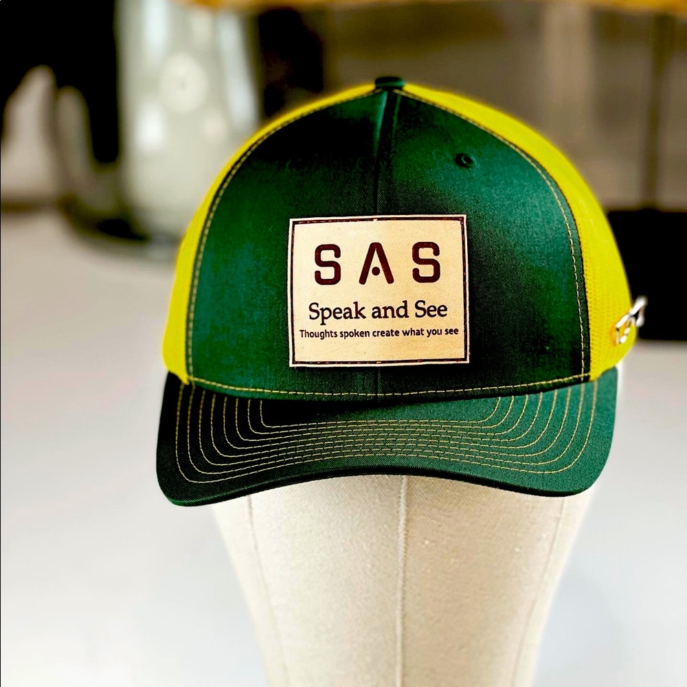 S A S Styles leather Logo with eyeglasses trucker hats